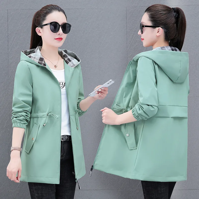 

Spring 2023 Women's Loose Fitting Midi Length Hooded Jaet Coat Busin Casual Sle Long Sve Zipper Cardigan Slimming E...