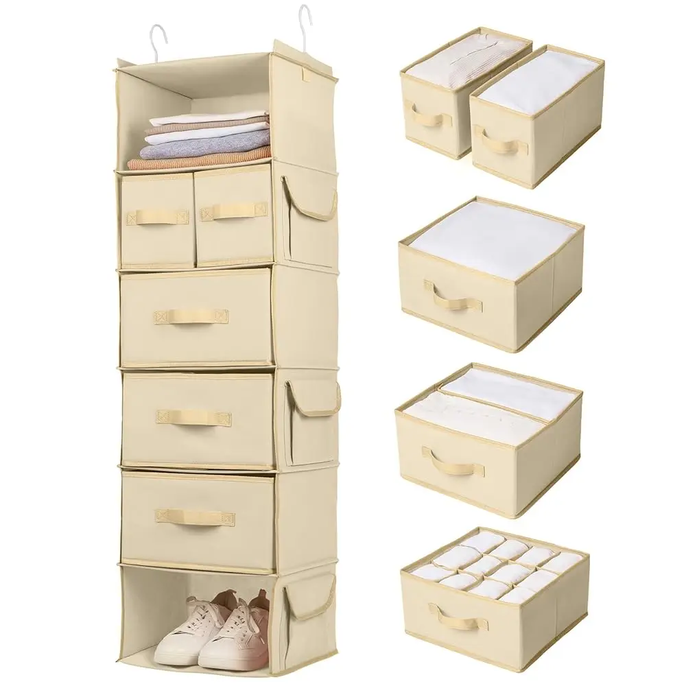 

6 Shelf Hanging Closet Organizer – Hanging Organizer With Storage Shelves, Foldable Closet Hanging Shelf With 2 Sturdy Hooks