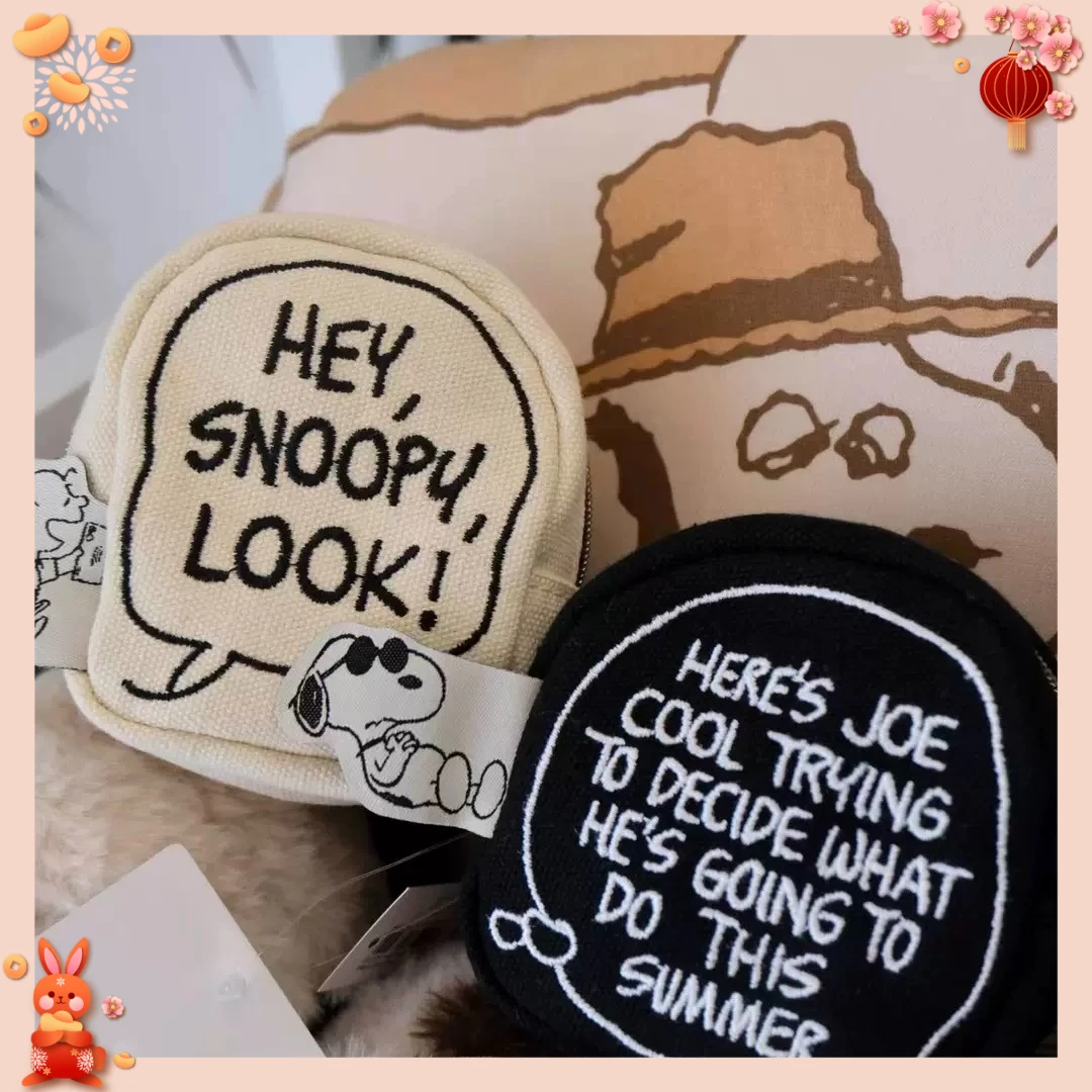 Bolsa de Moedas de Lona Bordada com Desenho Animado do Snoopy de 9cm, Chaveiro para Batom e Bolsa de Armazenamento para Fones de Ouvido, Mini Necessaire de Maquiagem