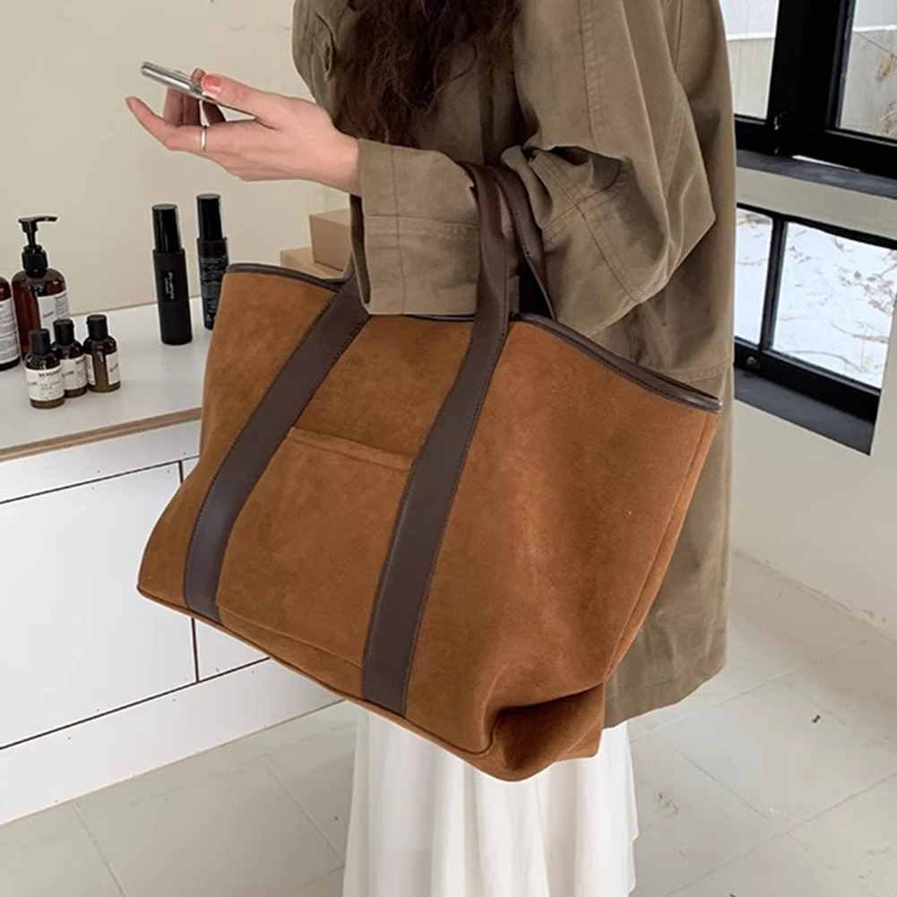 

Tote Bag for Women Large Capacity Shoulder Bag Suede Vintage Winter Handbag Commute Bag Shopping Bag