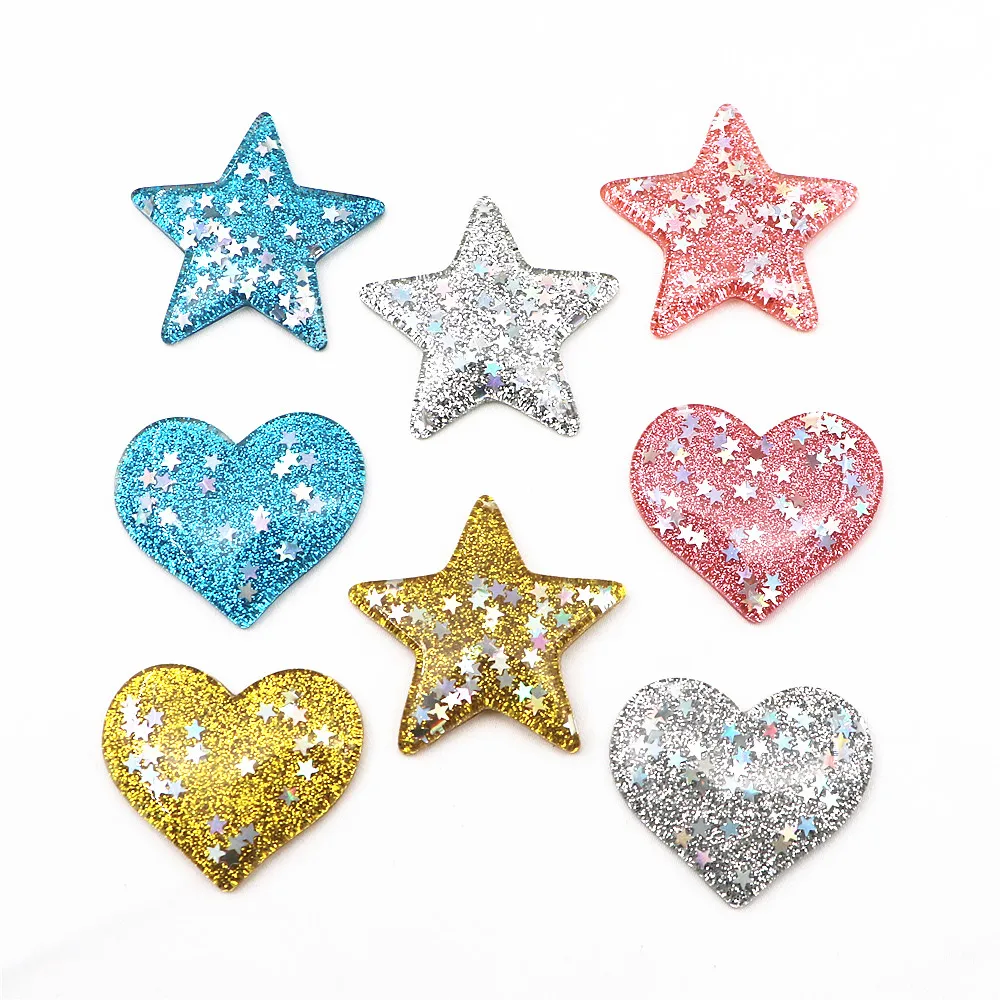 10pcs Kawaii Resin Glitter Star/Heart Flatback Cabochon Art Supply Decoration Charm Craft DIY Accessories