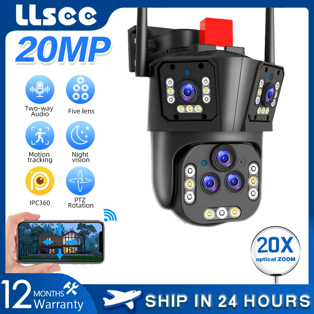 LLSEE 20MP 8K 20X zoom, wireless outdoor closed-circuit television, outdoor WIFI camera, IP security protection camera, 360,