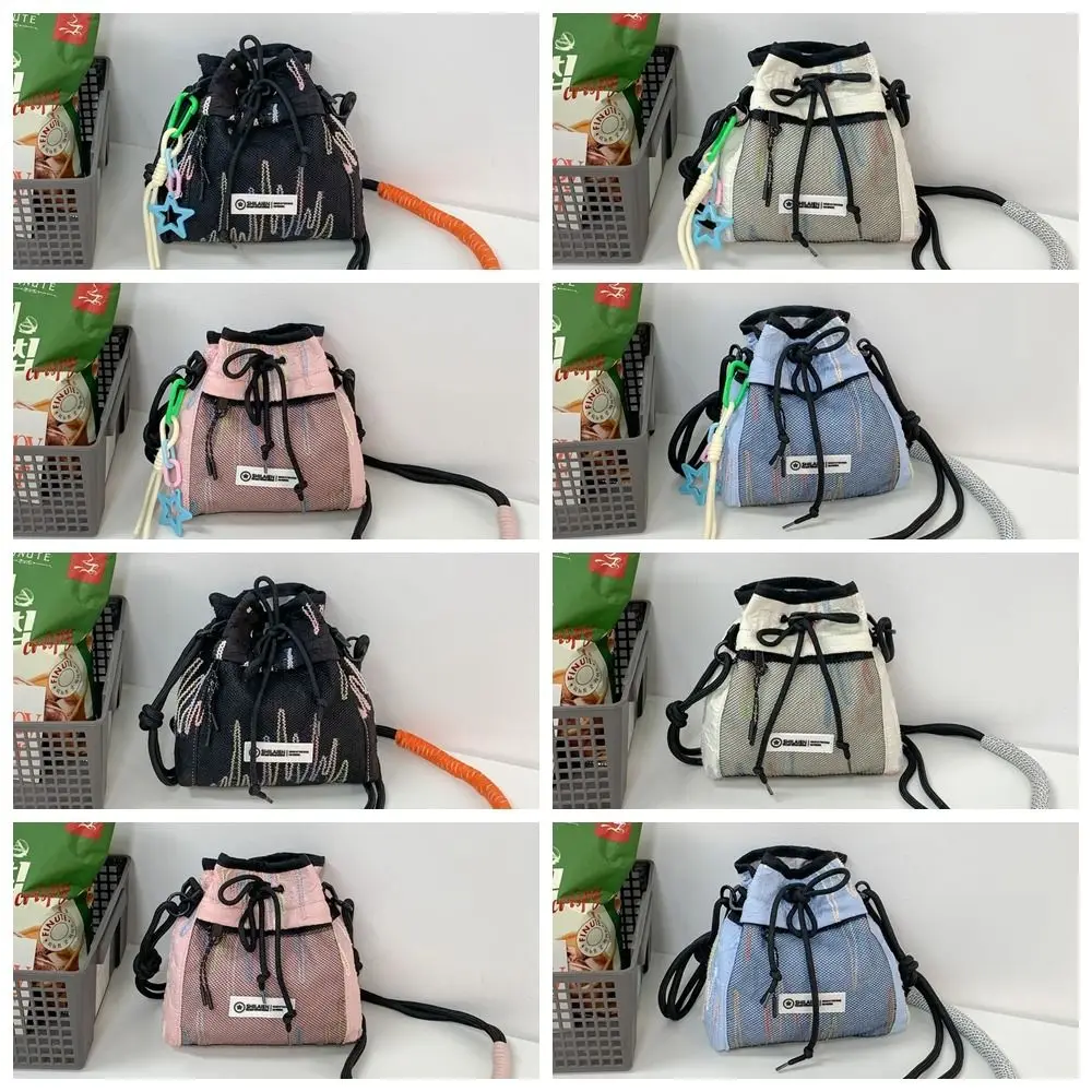 Veelzijdige Nylon Trekkoord Crossbody Tas Vierkant Geplooide Heren Messenger Bag Lichtgewicht Koreaanse Stijl Mini Emmer Tas Dames