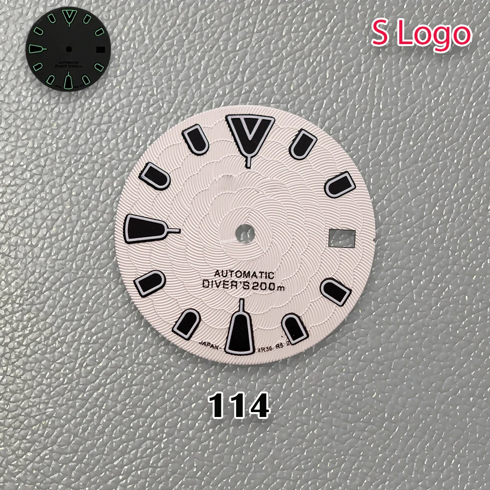 Nuovo logo S da 28,5 mm quadrante fiore di loto verde nottilucenti adatto per movimento NH35/NH36 accessori per la modifica dell'orologio di vendita calda