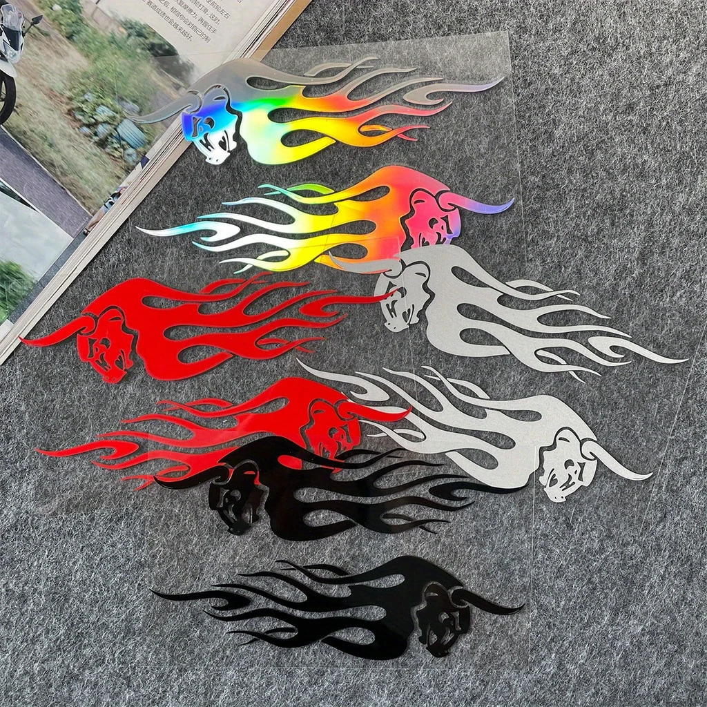 

Наклейки на мотоциклетный шлем с 2D-дизайном пламени, водонепроницаемые виниловые наклейки для переднего ветрового стекла мотоцикла Flame Bull