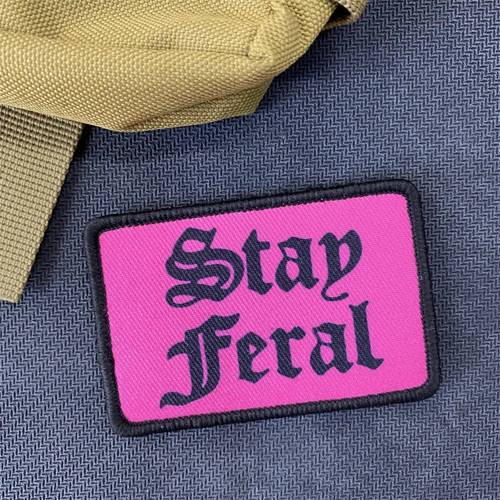 Pink Feral Girls and Boys Meme funny Patch Stay Feral Printing Hook and Loop Backpack Tactical Morale Badge Accessories Stickers