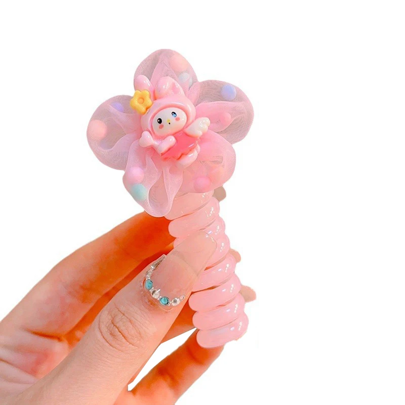 Sanrio Kawaii Telephone Wire Hair Rope For Women Girls Cartoon Cute Ponytail Headwear Elastic Rubber Bands Hair  Kids Gifts