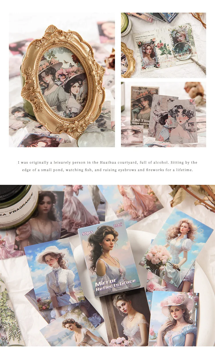 50 Sheets/pack Classical Retro Beauty Scrapbook Journal Diary DIY Paper Stickers Decorative Collages Material