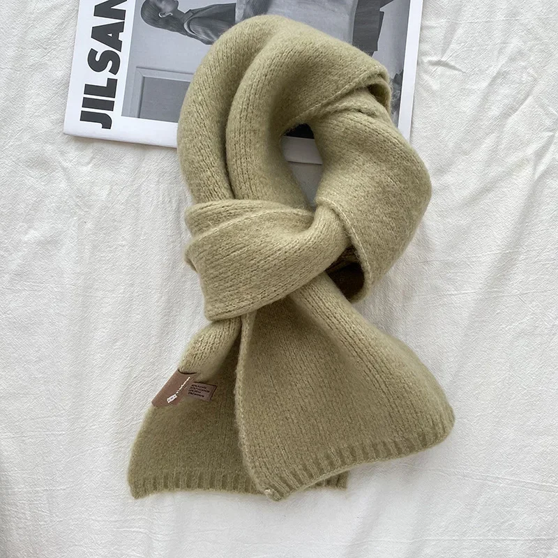 Chic Design Wool Small Scarf Women Men Wool Blend Knit Solid Color Couple Muffler Korean Thick Warm Versatile Shawl Female Male