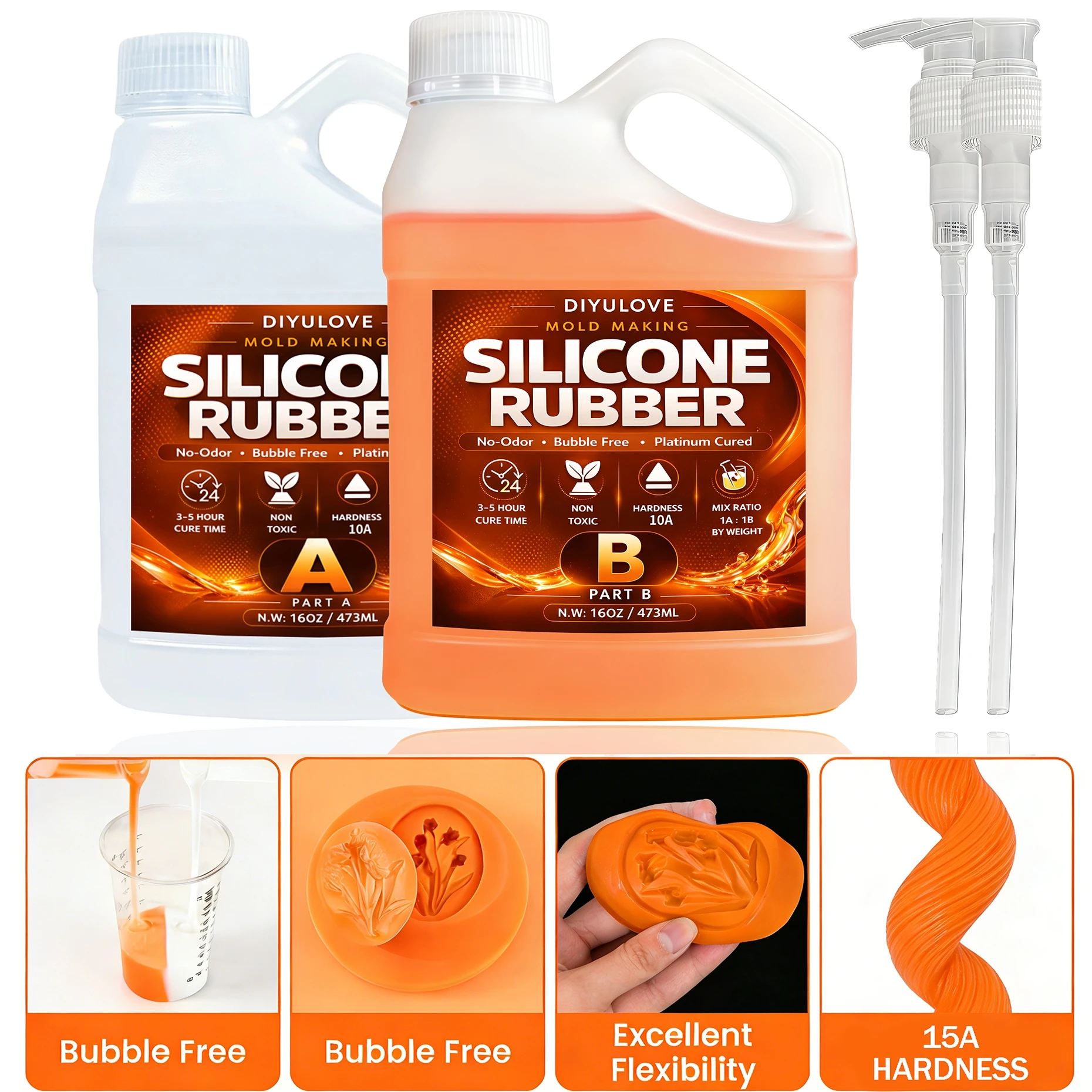 Liquid Silicone Rubber Kit,High-Performance Fast Cure Non-Toxic Heat-Resistant,for Resin,Soap,Wax,Crafts DIY Molds Making