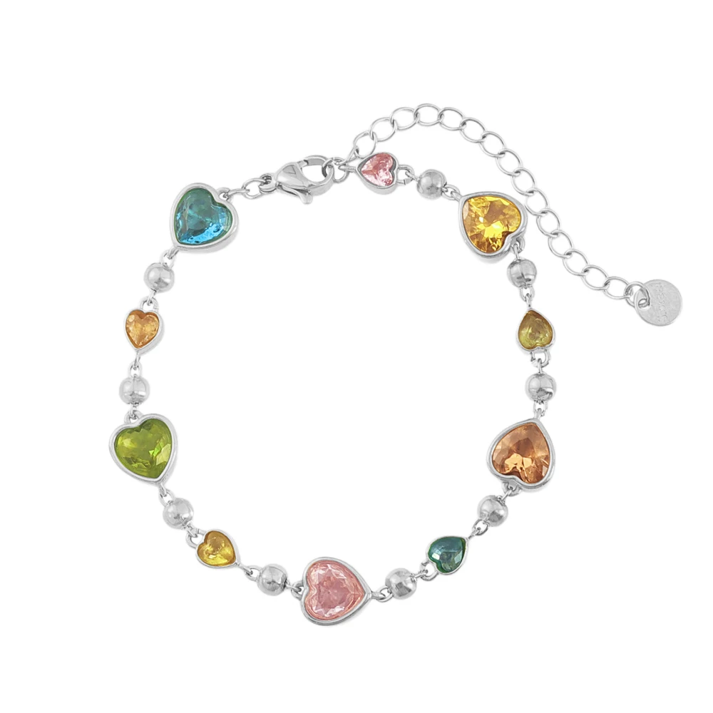 Exquisites Regenbogen-Herz-Kristallarmband für Damen, Edelstahl PVD 18K vergoldet, lichtbeständig, beliebtes Schmuckzubehör – Detail 10