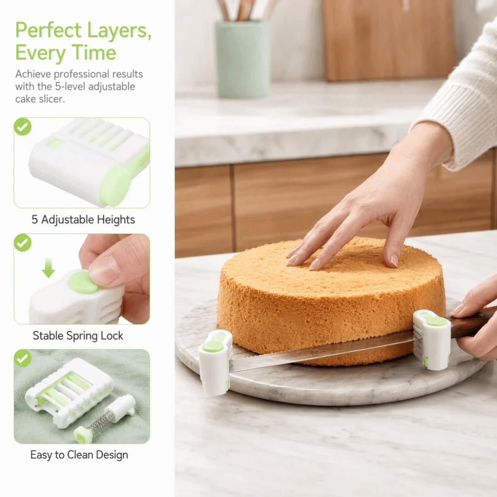 4PCS Adjustable 5-Layer Cake Slicer ABS Adjustable Cake Leveler Slicer Easy Clean Lightweight Bread Cutter DIY Baking