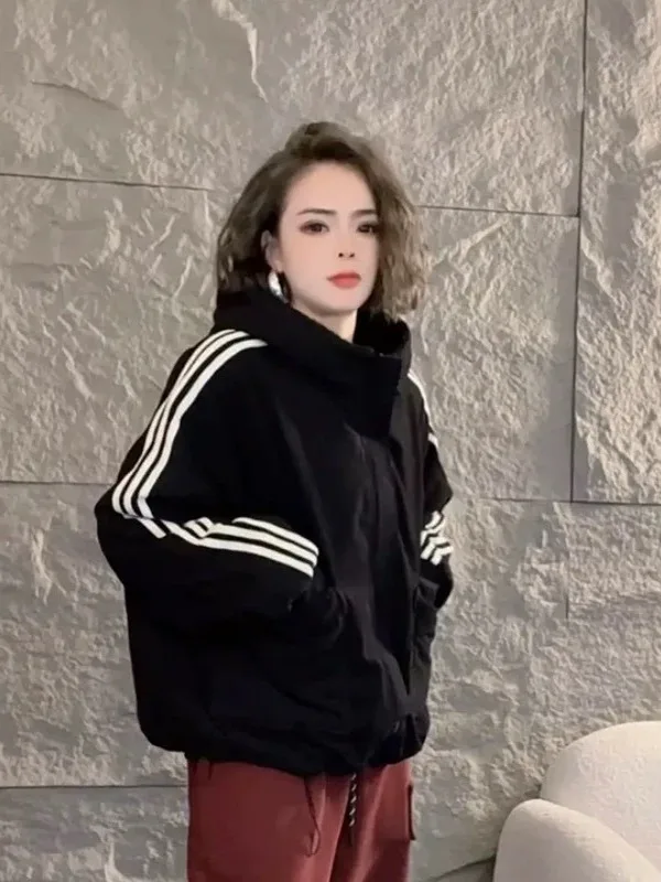 Ropa de doble cara Thiened Fce algodón Jaet mujeres sueltas Casual Top Faion prendas de vestir exteriores invierno 2025 Vintage Sle cremallera Cl...