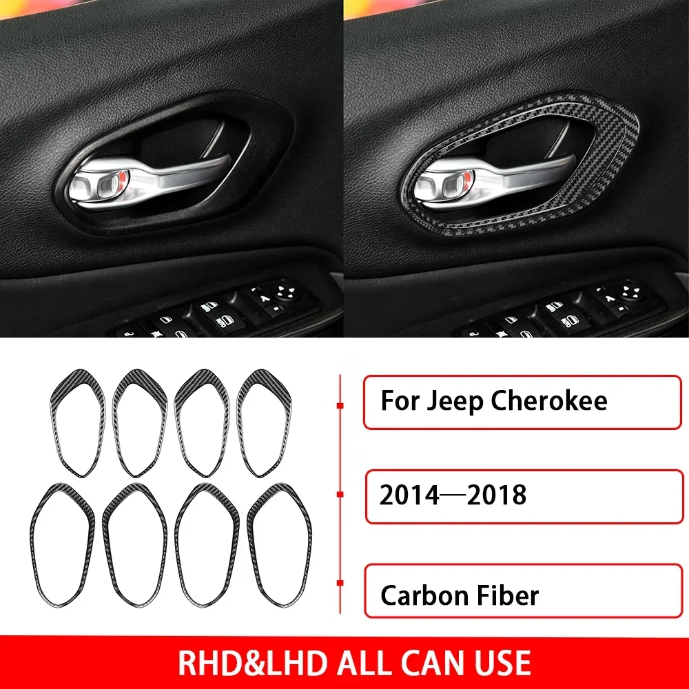 For Jeep Cherokee 2014—2018 Car Accessories Real Carbon Fiber Auto Door Inner Puller Frame Cover Trim Sticker Decoration