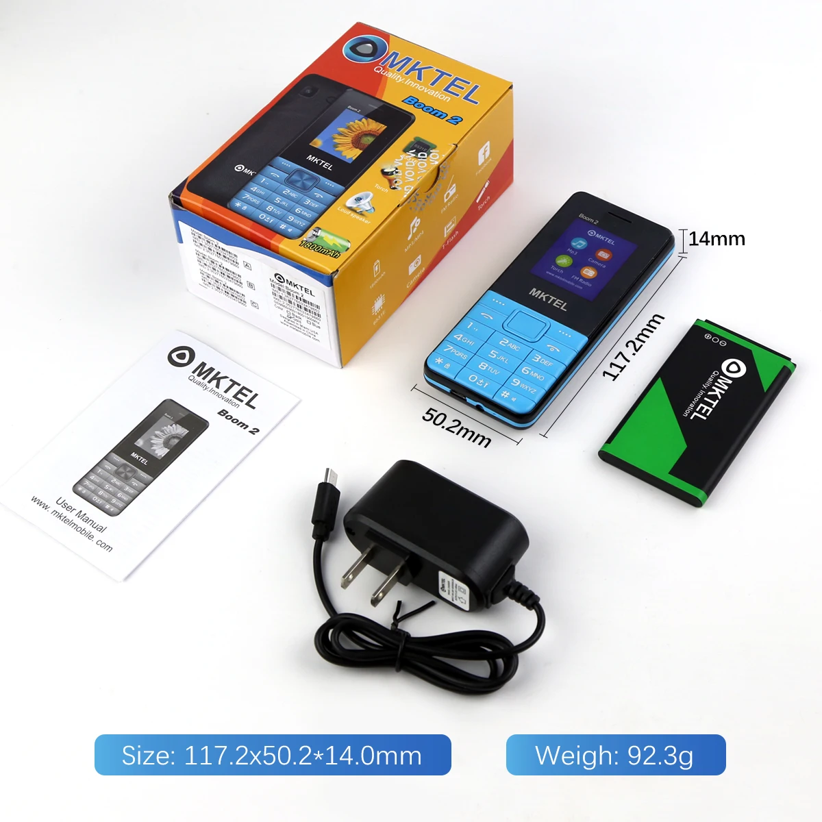 Mktel boom 2 recurso telefone 1.77 "display 1800mah bateria mp3 mp4 rádio fm duplo sim dupla espera alto-falante tocha telefone sênior