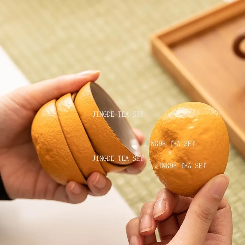 Ceramic Orange Tea Cup Cute Home Owner's Cup Drinking Utensils Good Luck and Great Prosperity Small Teacup Tea Set Accessories