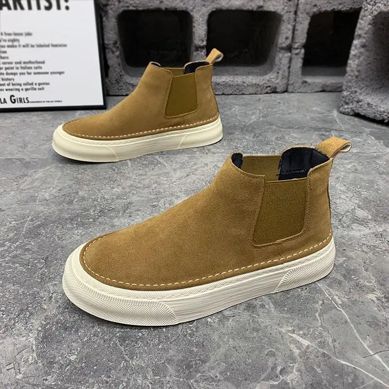 Warm High Cut Boots for Men Platform Slip-On Winter Man Shoes Chelsea with Fur Trendy 2025 Non Retro Footwear New Offer Vintage