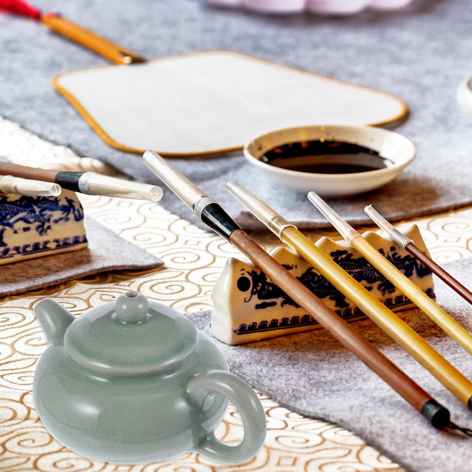 1Pcs Ceramic Teapot Shaped Water Dropper Calligraphy Water Container for Inkstone Grinding Light Compact Art Supply Stationery