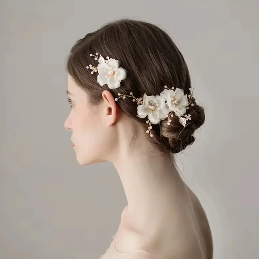 Ensemble de pinces à cheveux florales en mousseline de soie faites à la main, vêtements de sauna pour fille/mariée, accessoires de coiffure,