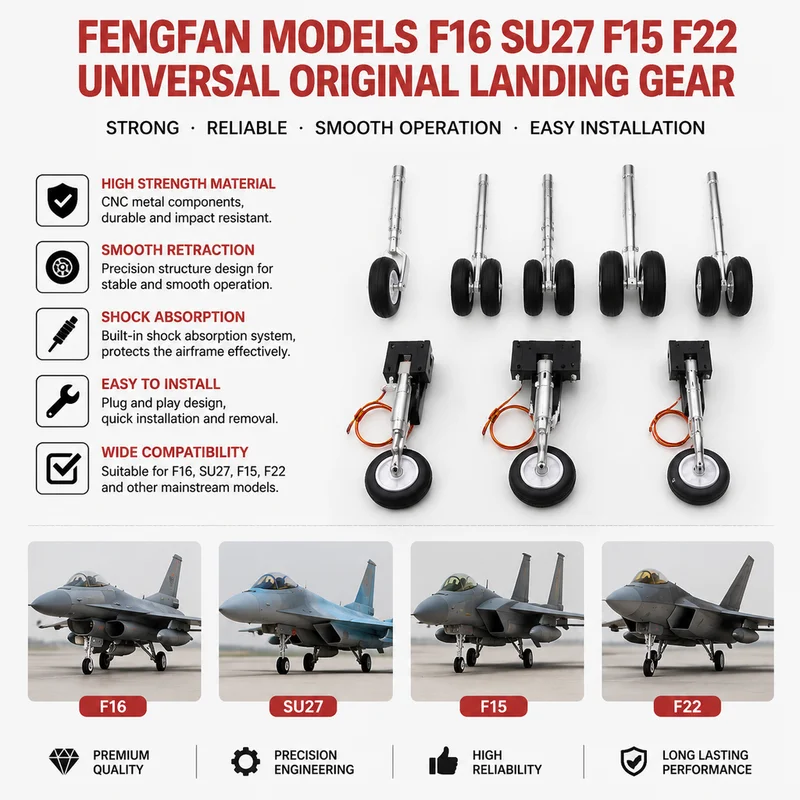 Flyfans F16 Su27 F15 F22 Universal Original Landing Gear System Worm Metal Arm Tpu Wheel Set