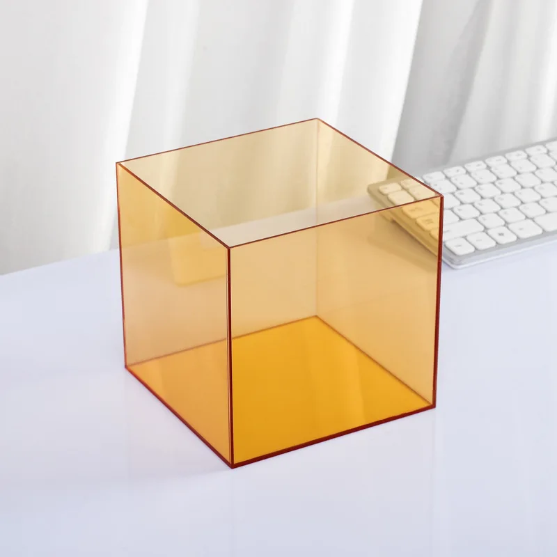 Color Acrylic Cube Display Stand Square Storage Box Tray Retail Shop Holder Pen Cosmetics Finishing Box Miscellaneous Organizer