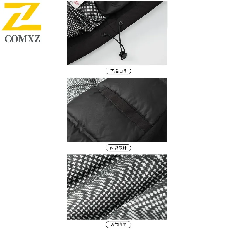 COMXZ الرجال في الهواء الطلق أسفل سترة فاخرة الكلاسيكية هود التخييم يندبروف معطف خفيفة الوزن بلون المشي لمسافات طويلة رشاقته جواكت شتوية