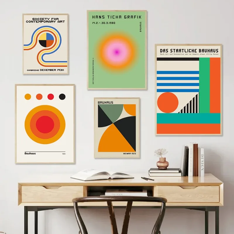 Bauhaus Abstract Artwork Exhibition Colorful Geometric Posters and Prints Canvas Printing Wall Art Picture for Living Room Decor