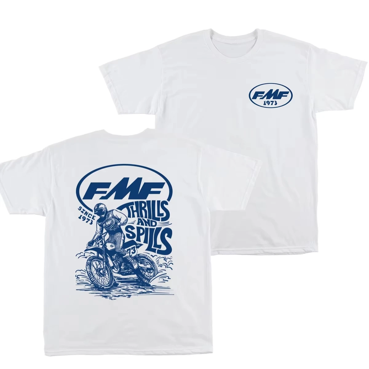 2026Men Motocross Rider Thrills And Spills Graphic T Shirt Off Road Dirt Bike Back Print Streetwear Crewneck Tee