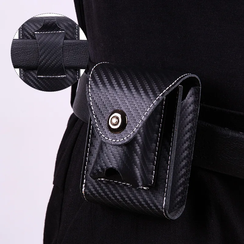 Genuine Leather Cigarette Case Bag Lighter Holder 2-in-1 Vintage Men's Outdoor Belt Small Waist Pack Lighter Bag