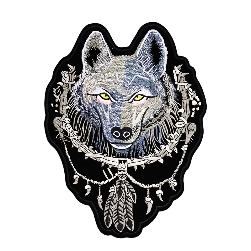 Large Horde Wolf Head Size: 32.8x24.5CM punk Patch for Clothing Iron on Embroidered Applique Fabric Badge DIY Accessories