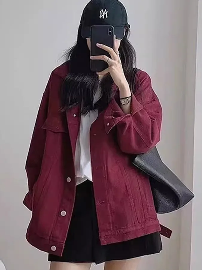 

Loose Fit Long Sve Denim Jaet for plus Size Men Autumn Casual Versatile Lazy Sle Workwear Classic Button Decor Waed