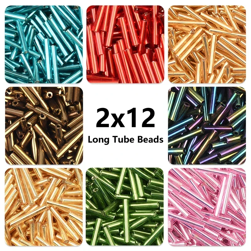 2x12mm Charm Czech Glass Beads Cylindrical Tube Bugle Spacer Beads For Jewelry Making DIY Earring Necklace Garment Accessories