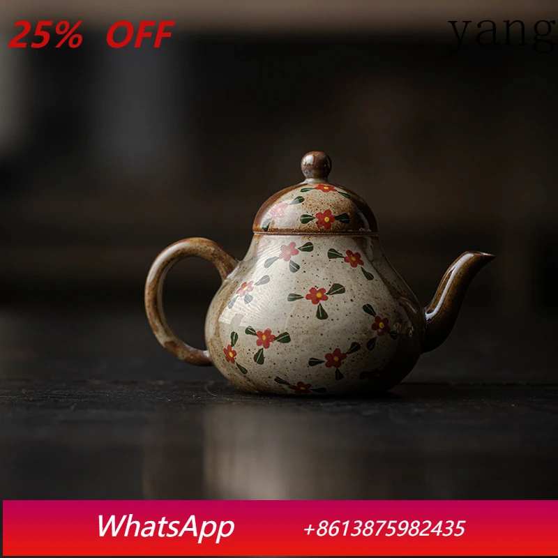 

LMM imitation wood teapot handmade coarse pottery teapot underglaze painted kung fu tea set