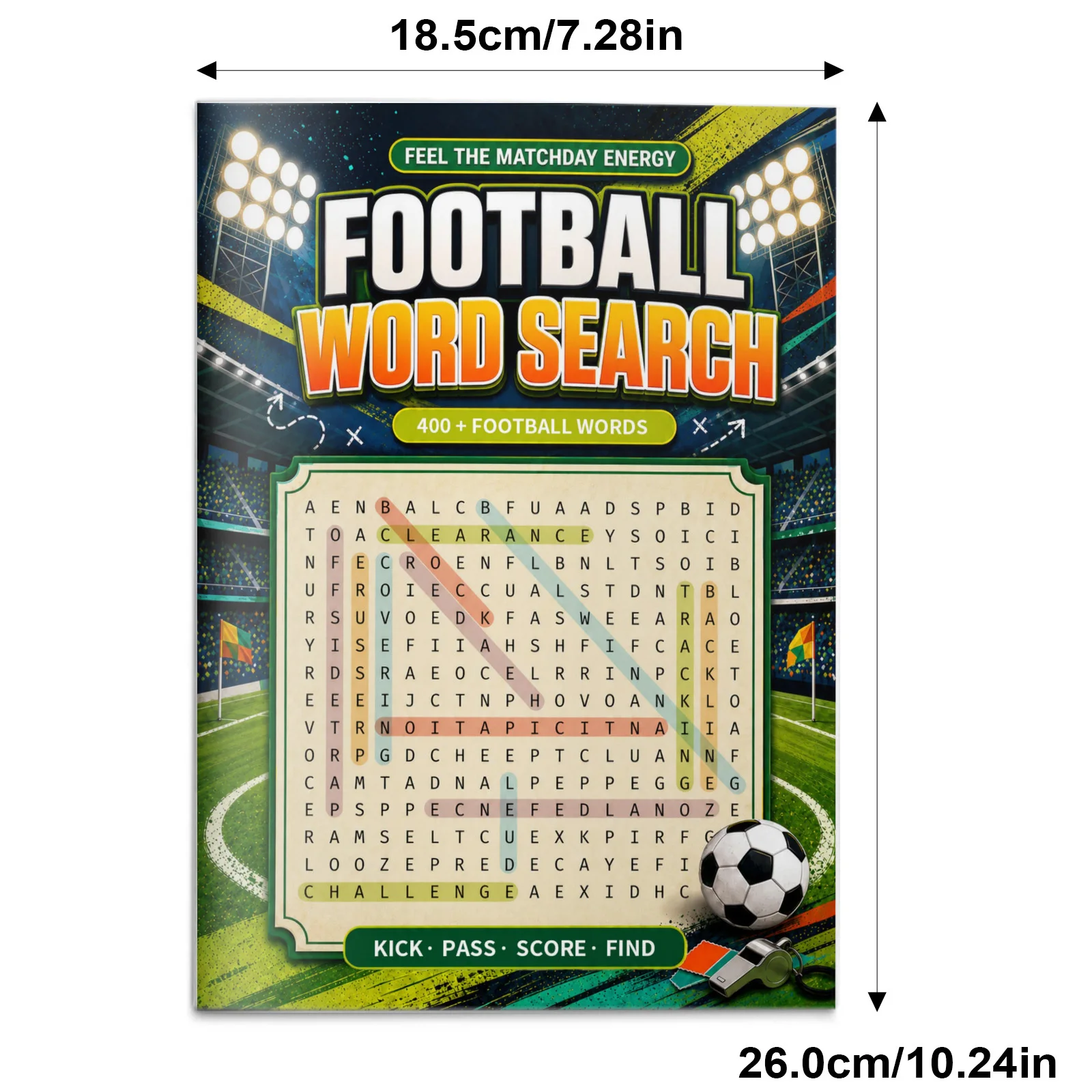 Football Word Search, 400+ Soccer Words on Players, Positions, Skills, Matches and Game Action for Fans