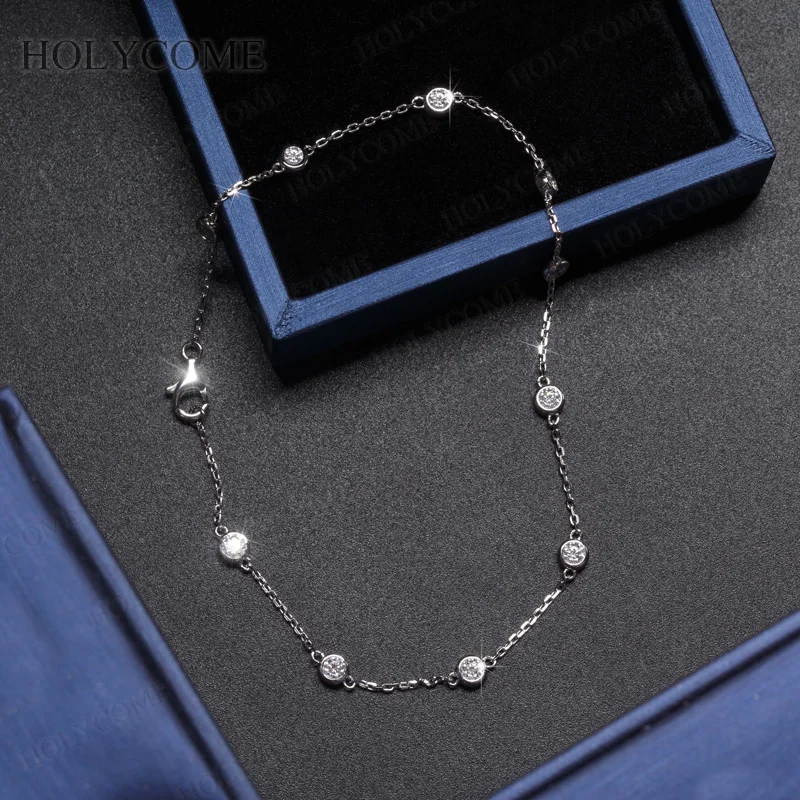 925er Sterlingsilber Armband mit runder, funkelnder Moissanit-Steinbesetzung in D-Farbe und VVS1-Qualität, stapelbar, modisch, für Damen, edler Schmuck. – Detail 5