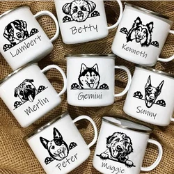 Personalized Pets Enamel Mug Custom Dog Name Coffee Drinks Dessert Milk Cups Handle Drinkware Camping Mugs Gifts for Dog Lovers