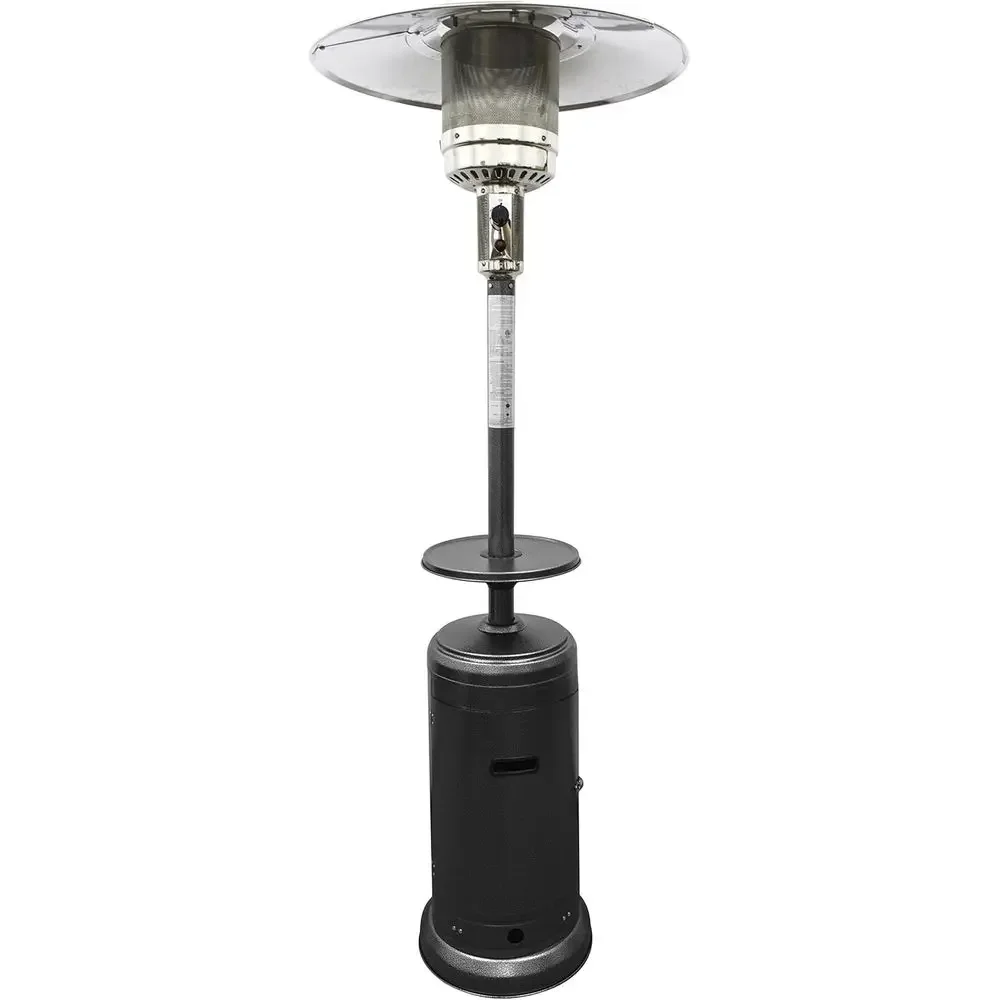 48,000 BTU Propane Patio Heater with Wheels and Table, Hammered Silver, Large