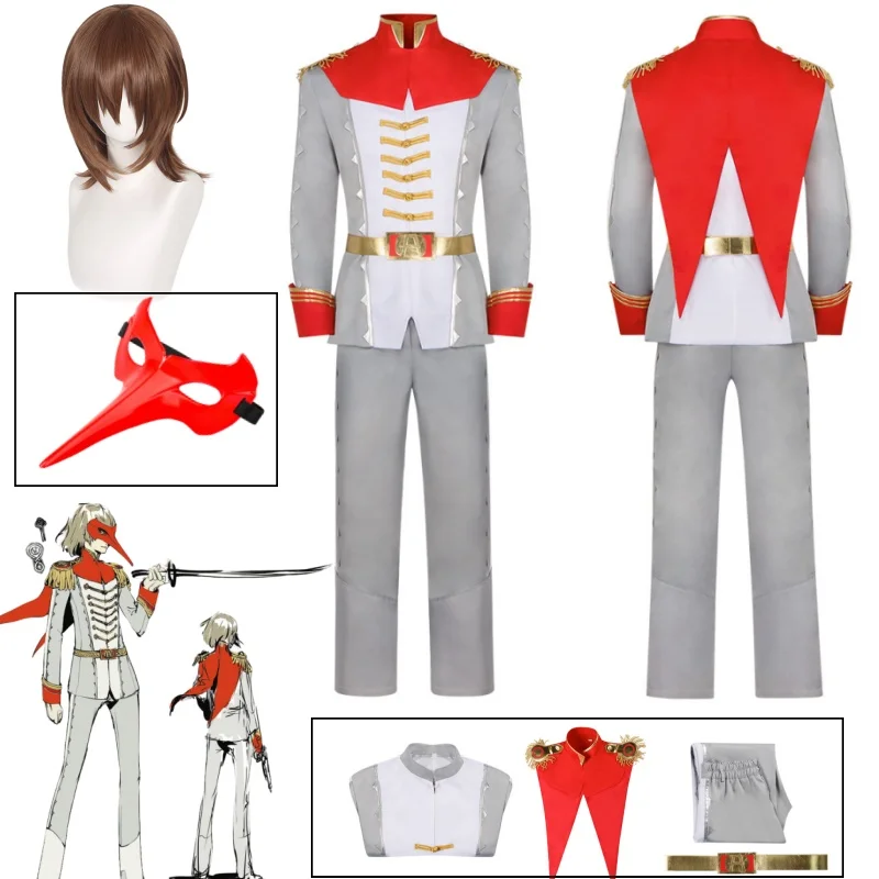 

Akechi Goro Cosplay Costume Anime Person 5 Tops Pants Mask Wig Full Set Halloween Carnival Comic Con Party Play Role Clothes