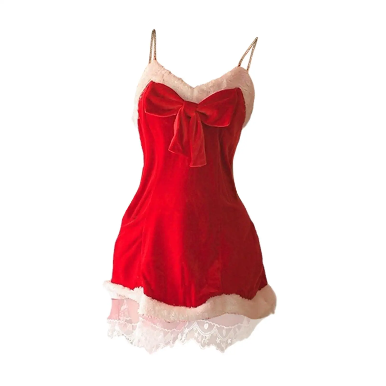 Santa Claus Mini Dress Cute Bows Decor Nightdress Womens Christmas Lingerie