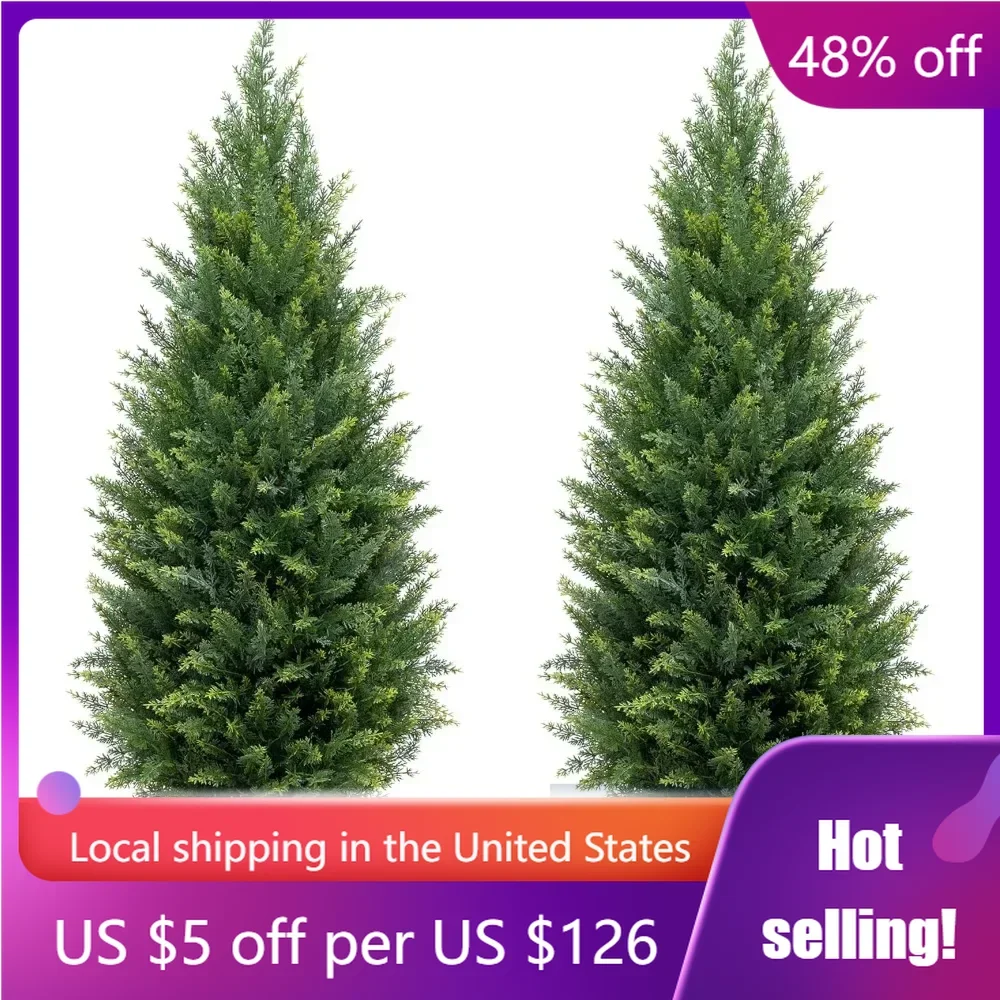 

2pcs 3ft Artificial Topiary Trees UV Resistant Bushes Potted Plants Artificial Cedar Tree Artificial Shrubs for Indoor Outdoor