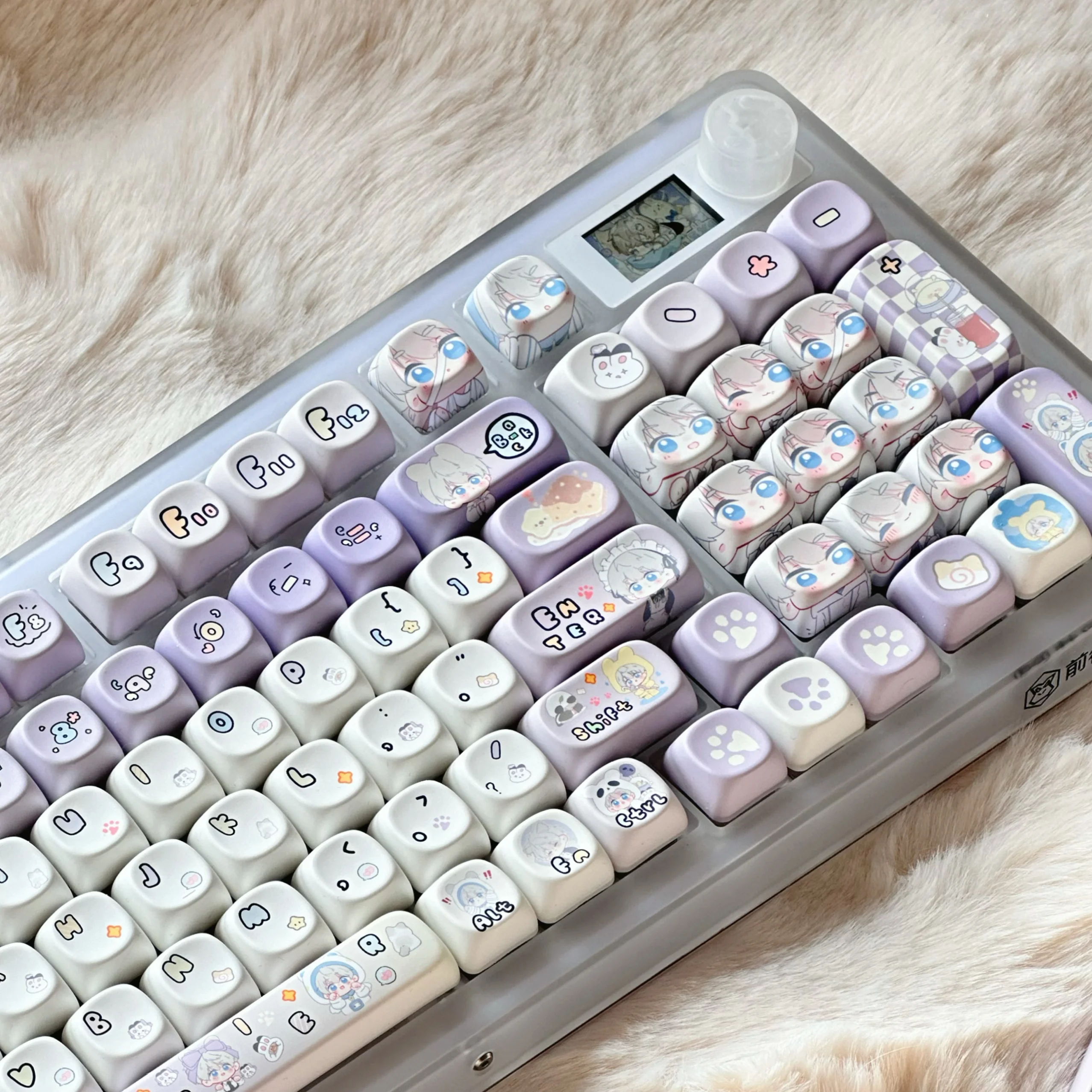 Cute Cartoon Purple Keycaps Star Theme Moa Pbt 7/6.25U Space Bar Suitable For Aula F 75 Rain 75 Layout Keycaps