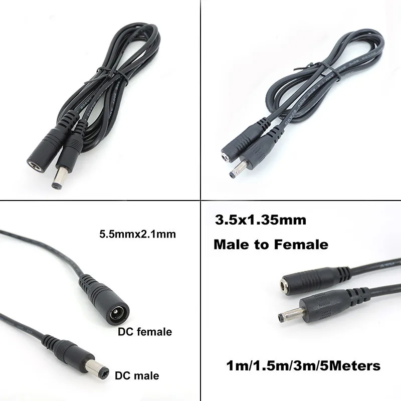 5.5x2.1mm Plug Connector 5V 2A 12V 5A 3.5x1.35mm Jack DC Female to Male Extension Cord Cable Power Supply Adapter Wire Line J17