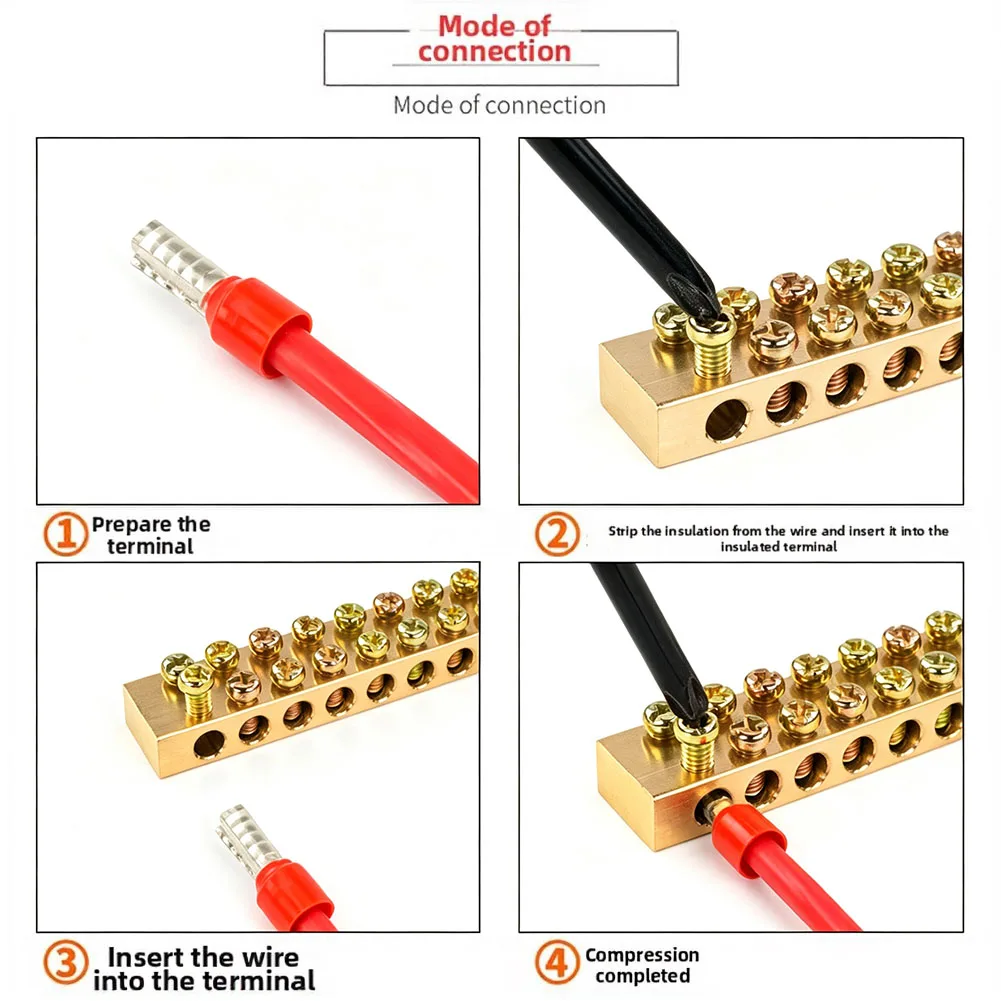 2pcs Brass Color Copper Busbar Terminals Double Hole Design for Efficient For grounding in 5p 10p 20p Ribbon Cable Setups