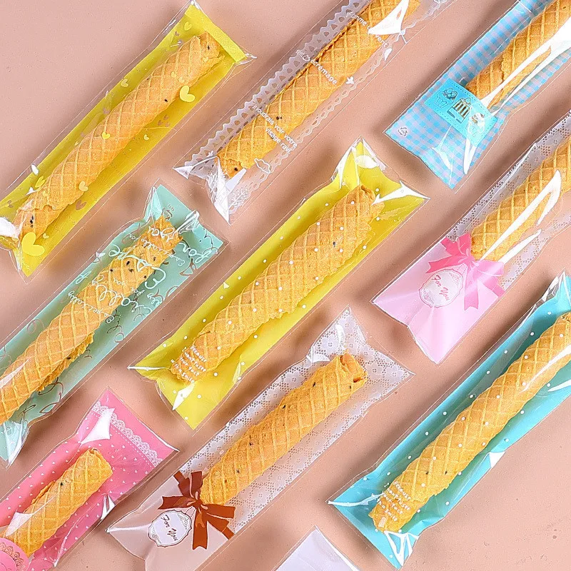 

100Pcs 6x20cm Long Self-adhesive Baking Lollipop Bags Chocolate Biscuit Finger Snack Party Gift Packaging