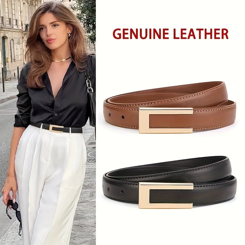 Fashionable And Versatile Women's Skirt Jeans U-shaped Alloy Buckle PU Belt Casual Thin Four-season Universal Belt