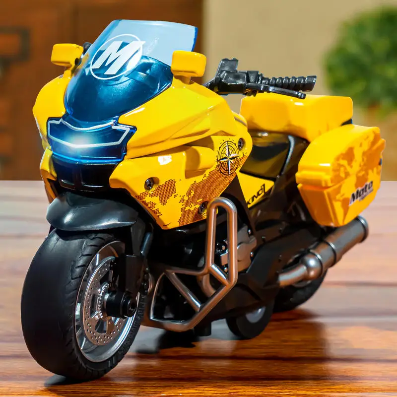 1:14 Alloy Pull Back Motorcycle Kids Toy Police Motorcycle with Light and Music Car Model Collection Childern Gift Inertial Car