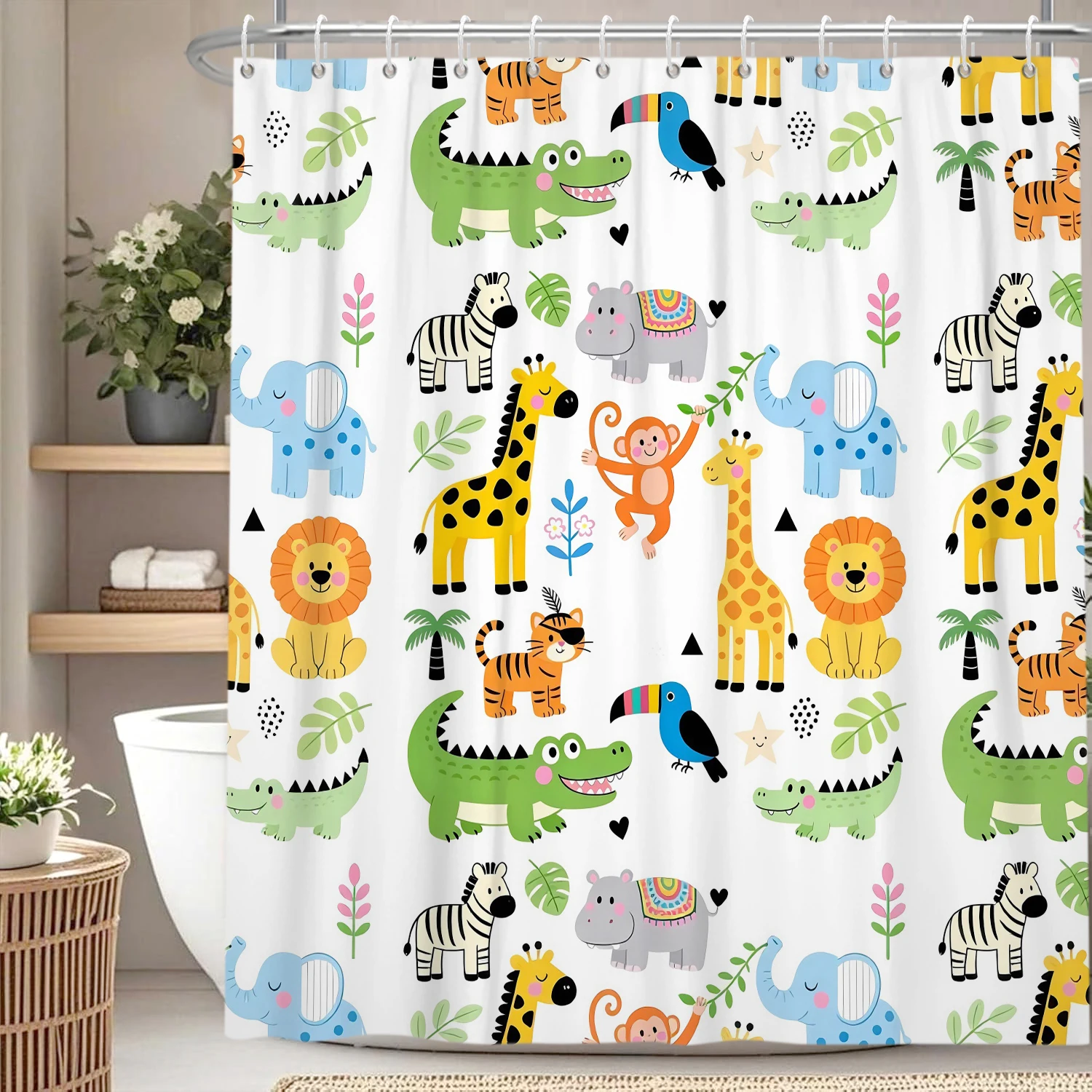 Cartoon Animal Alphabet Shower Curtain for Kids ABC Educational Learning Tools Baby Girls Boys Colourful Bath Curtain Bathroom
