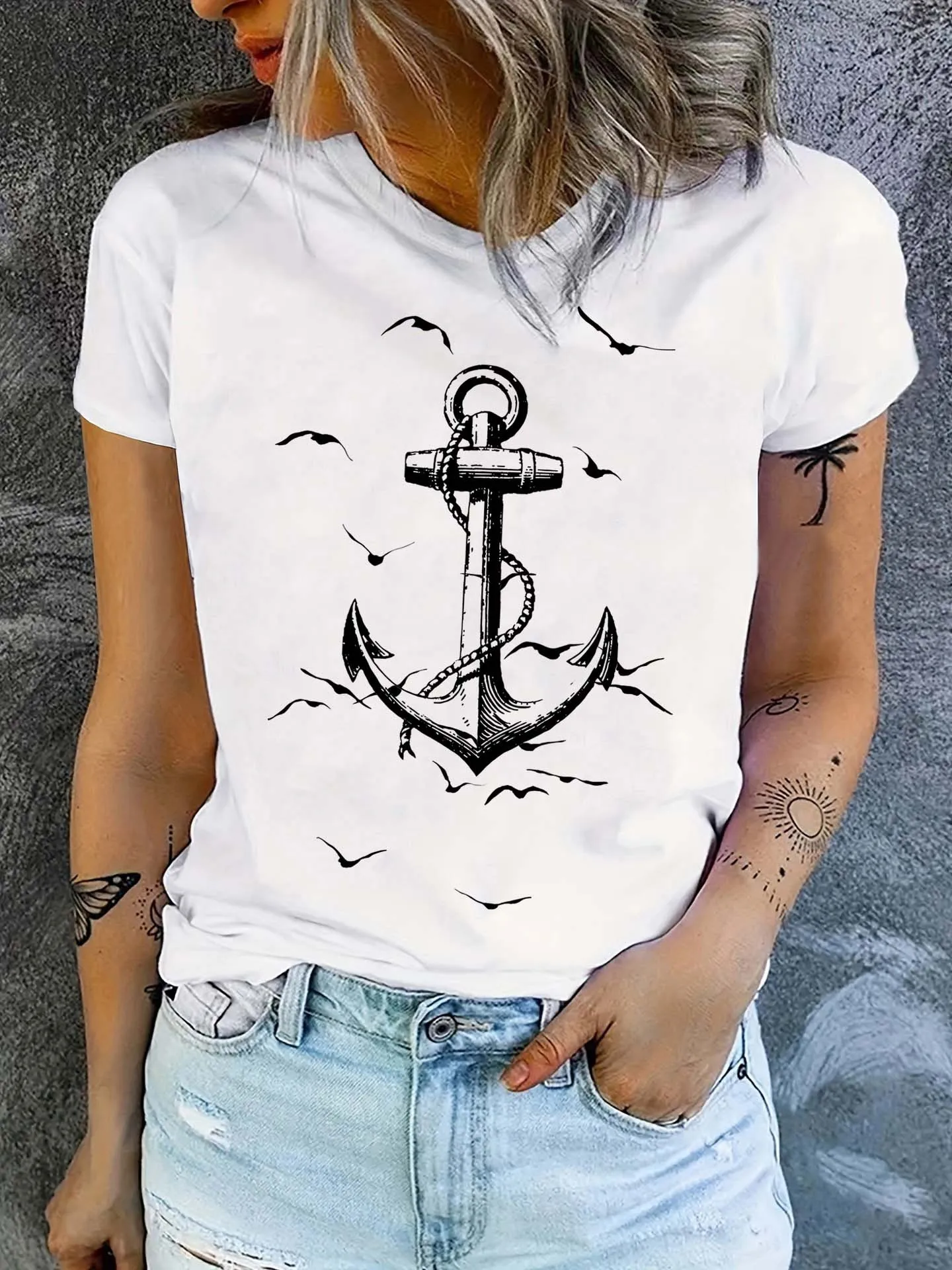 

Новая женская футболка с принтом «Чайка», рыболовный крючок, повседневная модная футболка с коротким рукавом, мягкая удобная летняя женская одежда