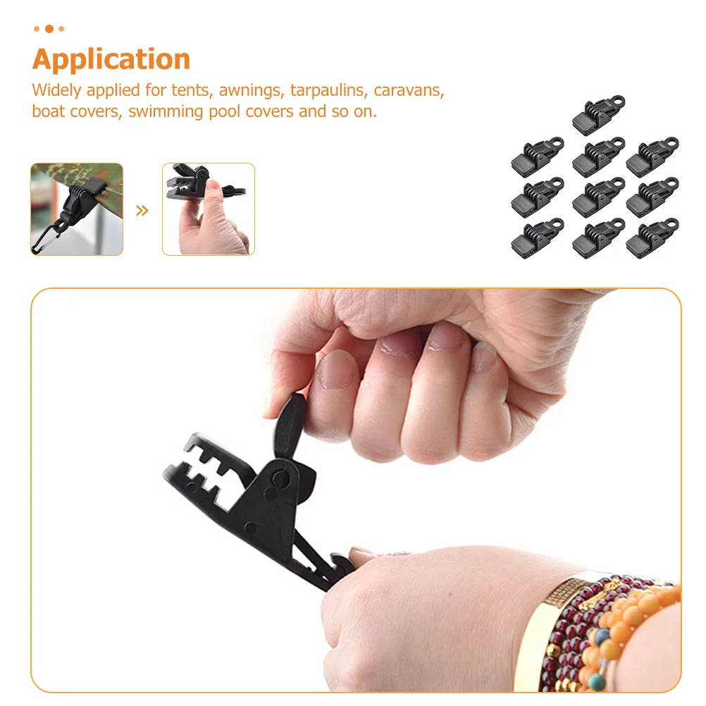 

10 pcs Heavy Duty Tarp Clips Strong Grip Waterproof Tent Clamp Plastic Fixing Lock For Outdoor Camping Boat Caravan Awning