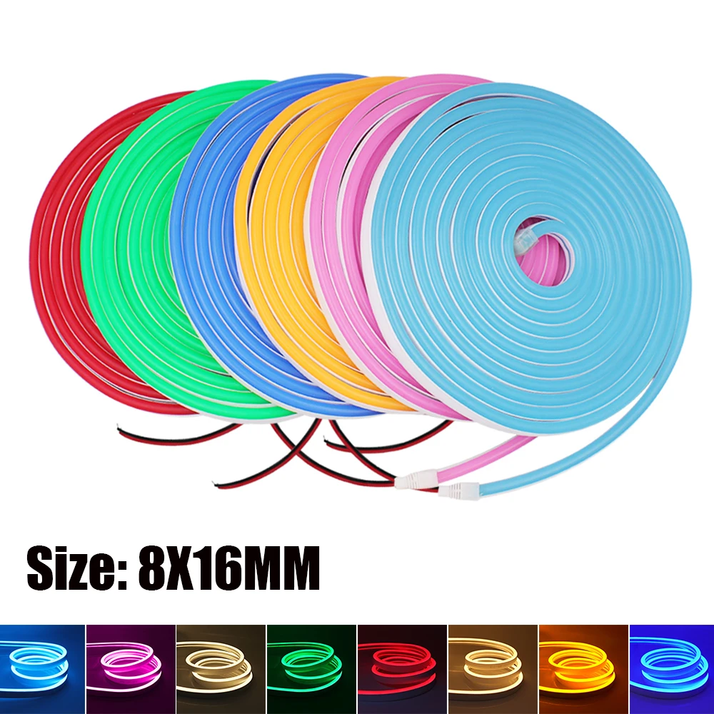 

8x16MM DC 12V Neon Strip Waterproof 2835 120Leds White/Ice Blue/Pink/Yellow/Green/Red Home DIY Flexible Ribbion Rope LED Strip